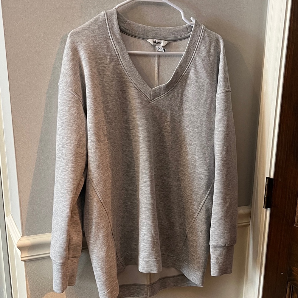Spanx Gray V-Neck Sweatshirt